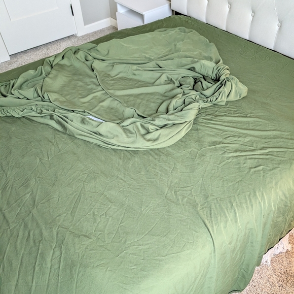 Pure Bamboo Green Queen Fitted Sheets & Flat Sheets Flowy Cooling Breathable - Picture 3 of 13